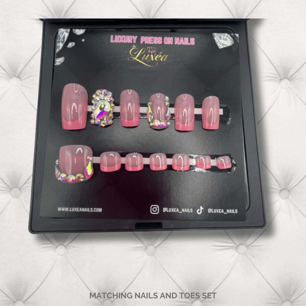 Pink French Tips Glam Matching Nails & Toes Set