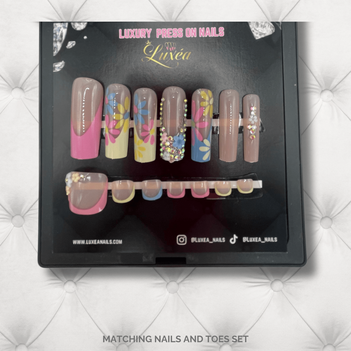 Colorful Floral French Tips Matching Nails & Toes Set