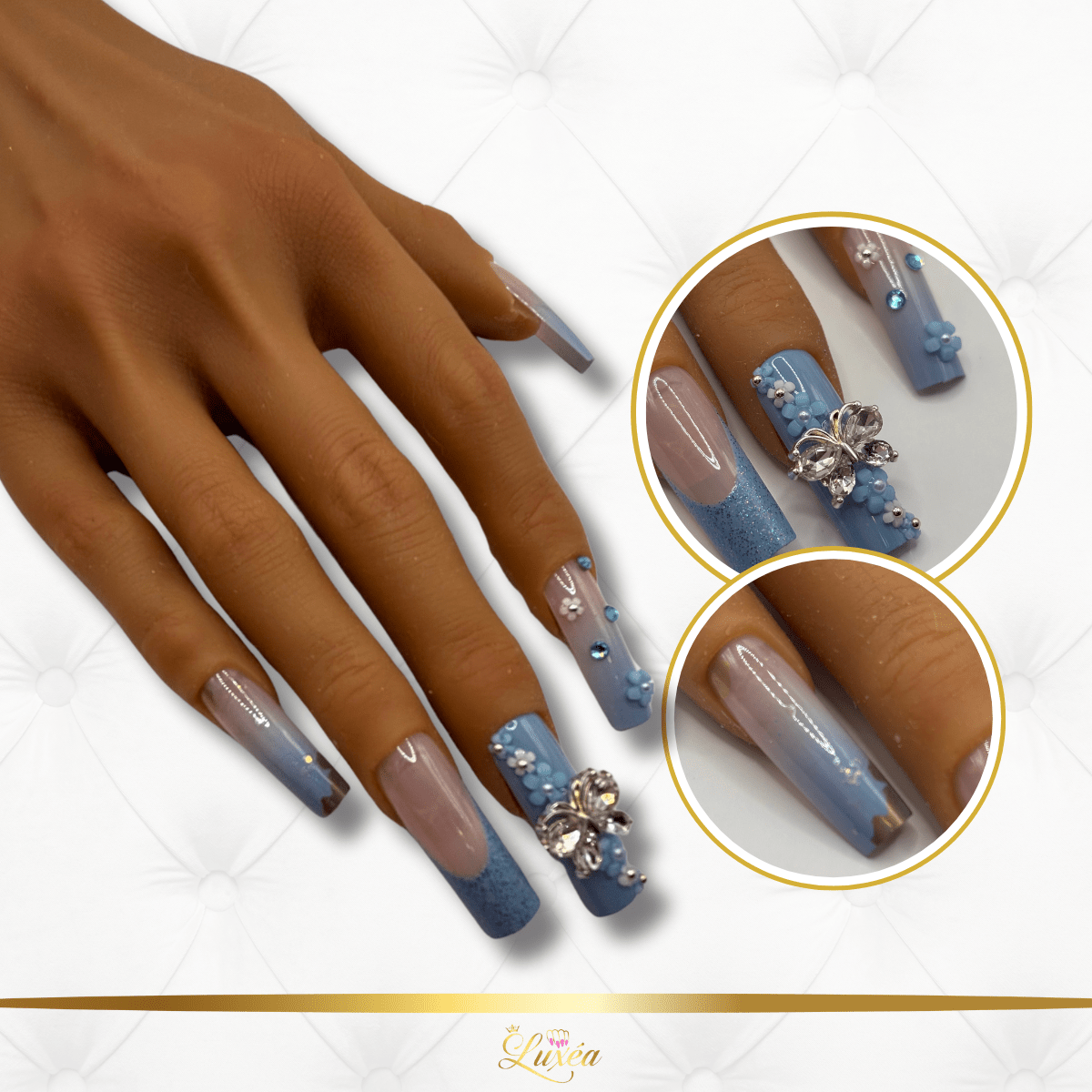 Blue Blossom Butterfly Press-On Nail Set