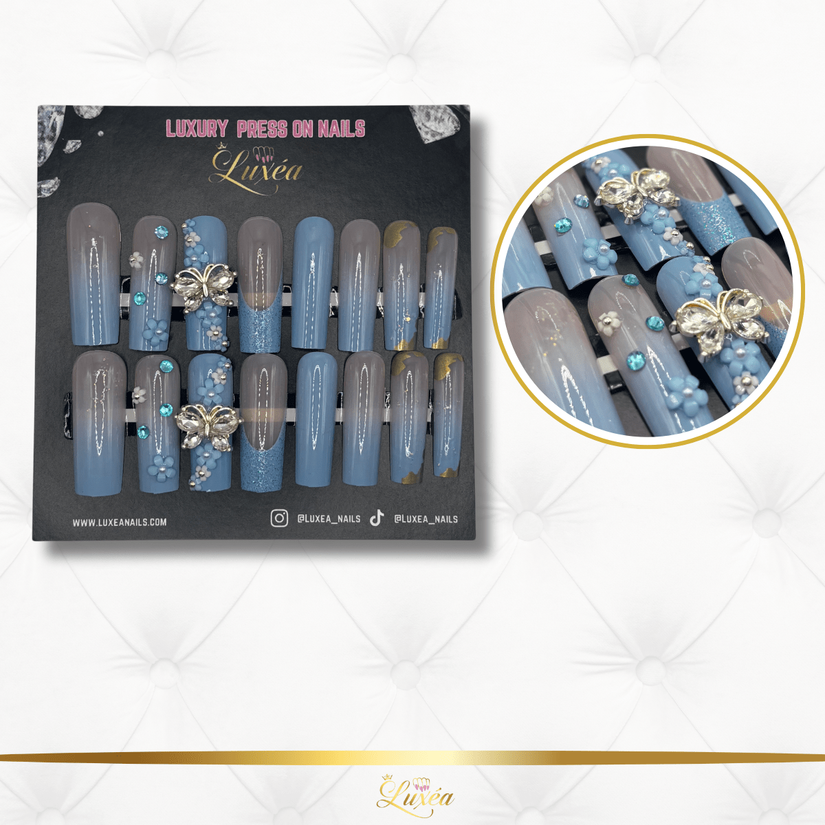 Blue Blossom Butterfly Press-On Nail Set