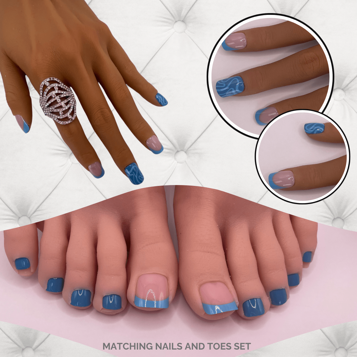 Blue Marble & Clear Matching Nails & Toes Set