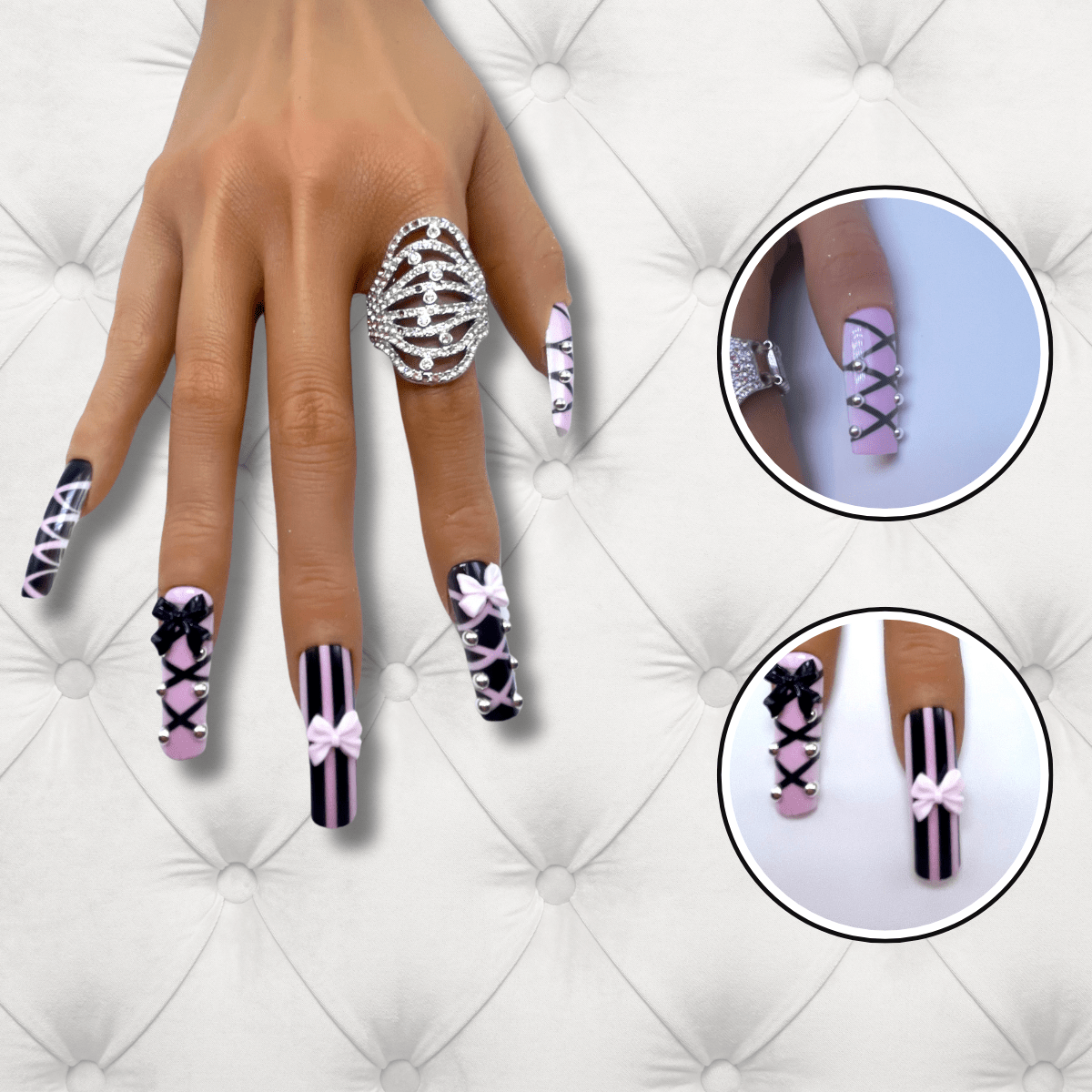 Bow Medium Square Press-On Nails Set