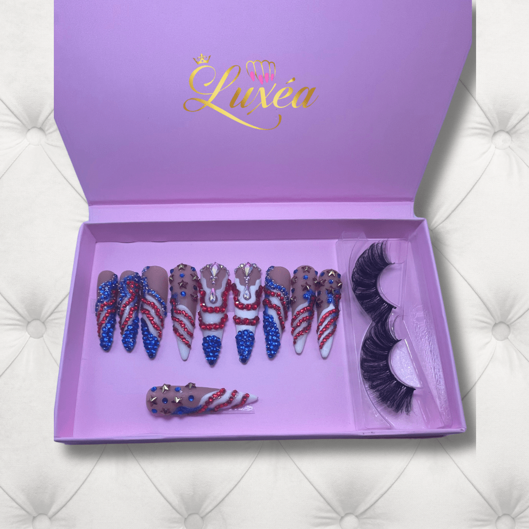 Eyelashes & American Dream Extra Long Stiletto Press-On Nails Set