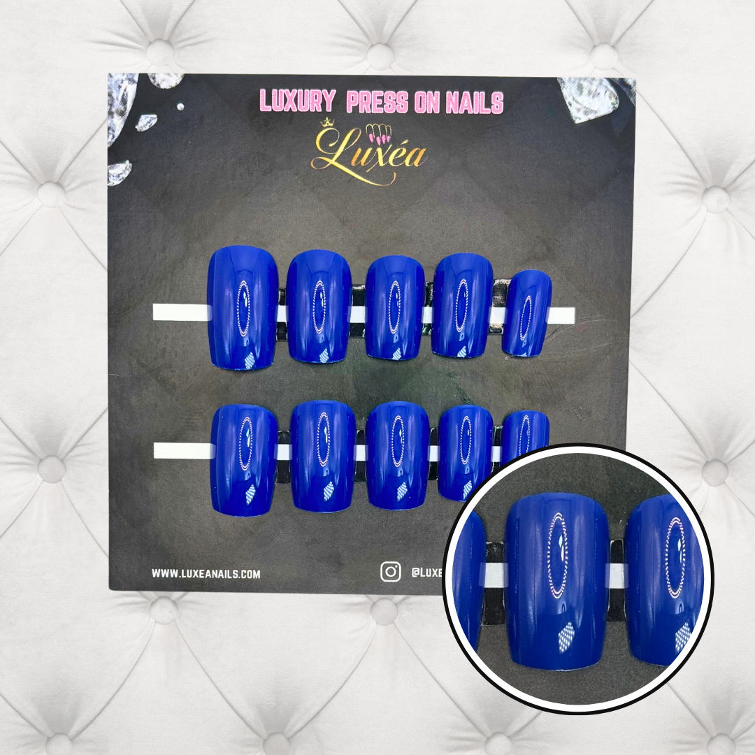 Midnight Muse Press-On Nails – Deep Blue | Medium Square | Gloss Finish
