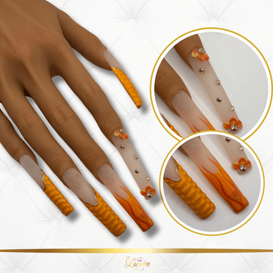 Hand Made : ☀️ Golden Heatwave Acrylic Press-On Nail Set