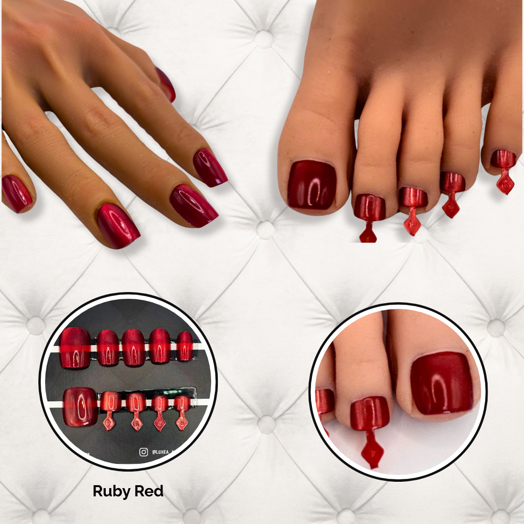 Ruby Red Cat Eye Press-On Set – Matching Nails & Toes