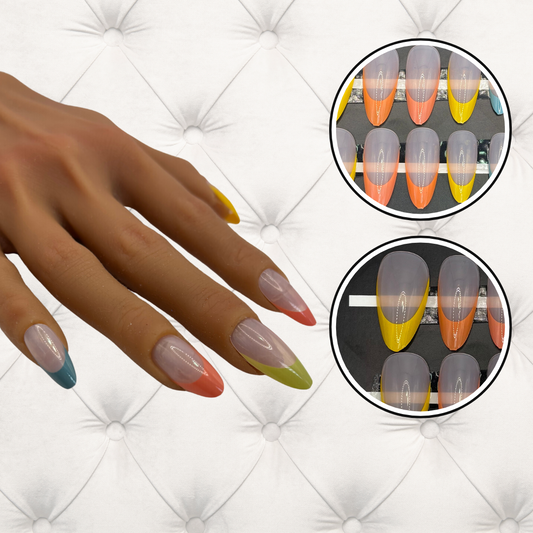 Summer French Press-On Nails – Almond Shape | Multi-Color Tips