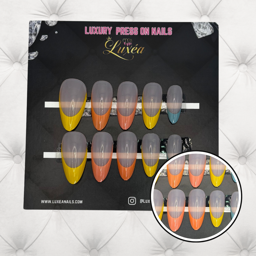 Summer French Press-On Nails – Almond Shape | Multi-Color Tips