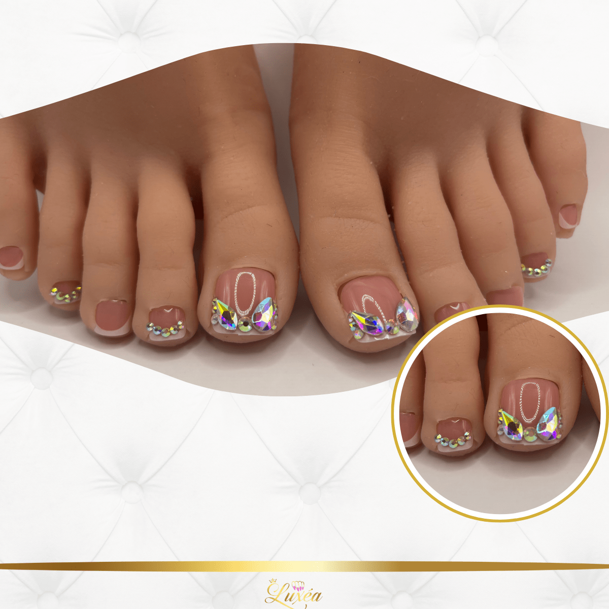 Bling & White French Tips Toes Press-On Nail Set