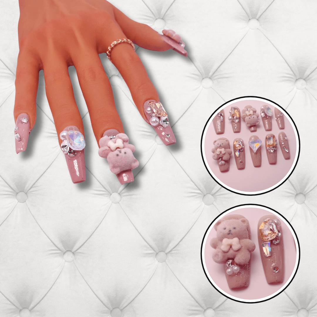 Teddy Glam Crystal Coffin Press-On Nails Set