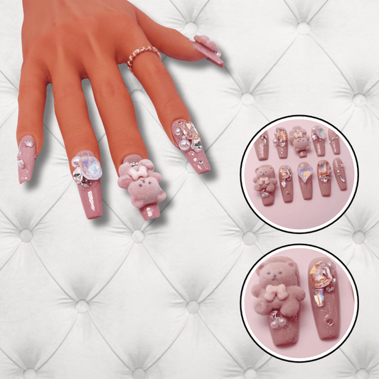 Teddy Glam Crystal Coffin Press-On Nails Set
