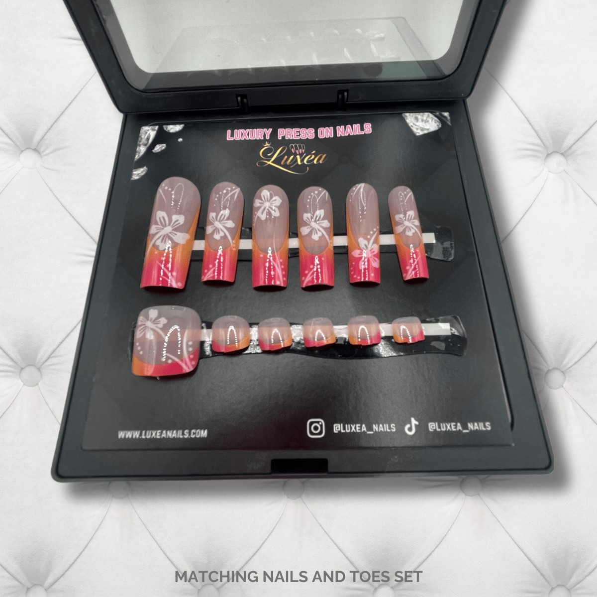 Pink & Orange Floral Ombre Matching Nails & Toes Set