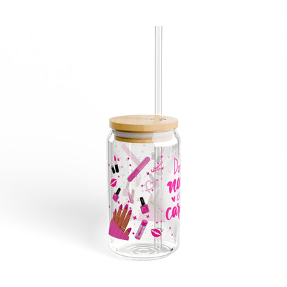 💅 "I Do Nails - What's Your Superpower?" 16oz Glass with Bamboo Lid & Straw