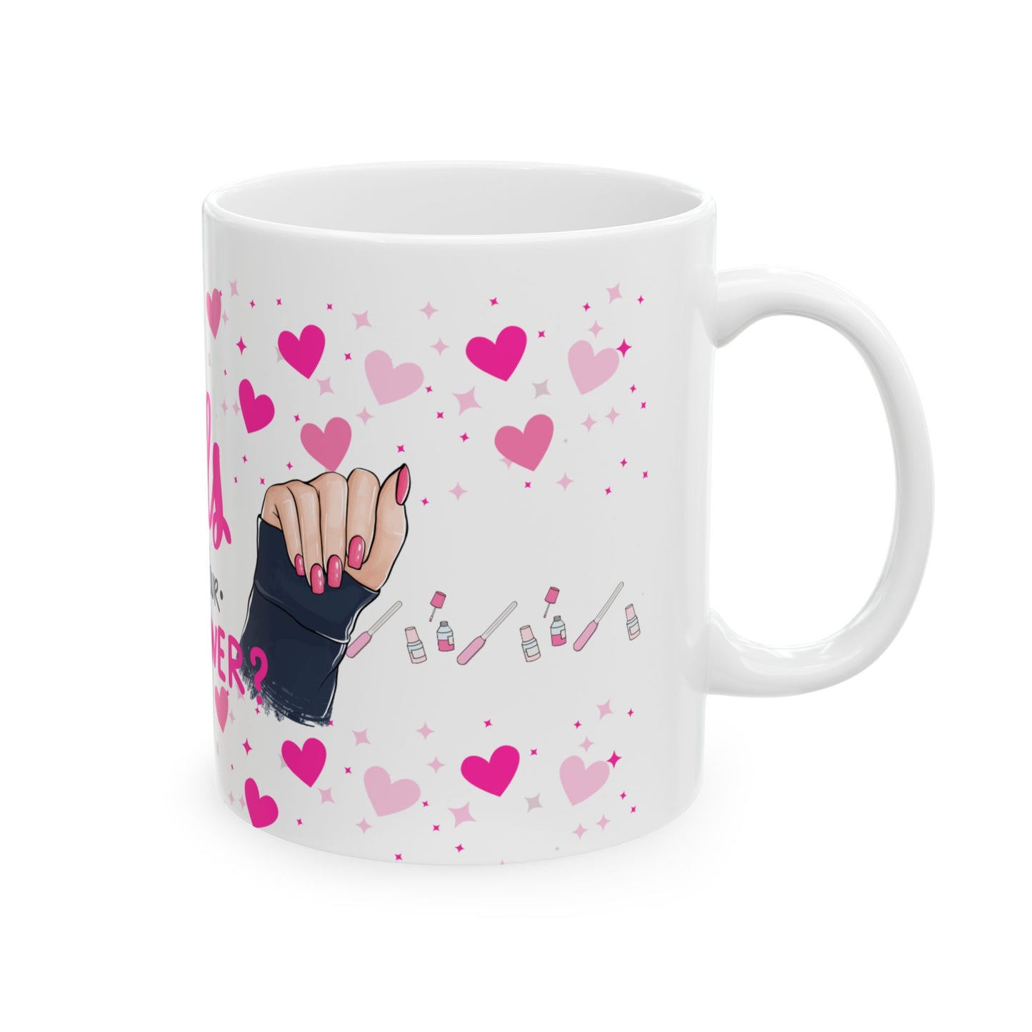 "I Do Nails, What's Your Superpower?" Ceramic Mug – Fun Pink Coffee Cup for Nail Enthusiasts