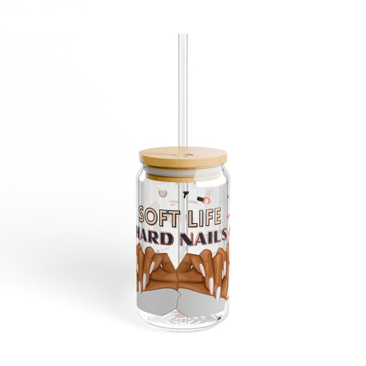 💅 "Soft Life, Hard Nails" 16oz Glass with Bamboo Lid & Straw
