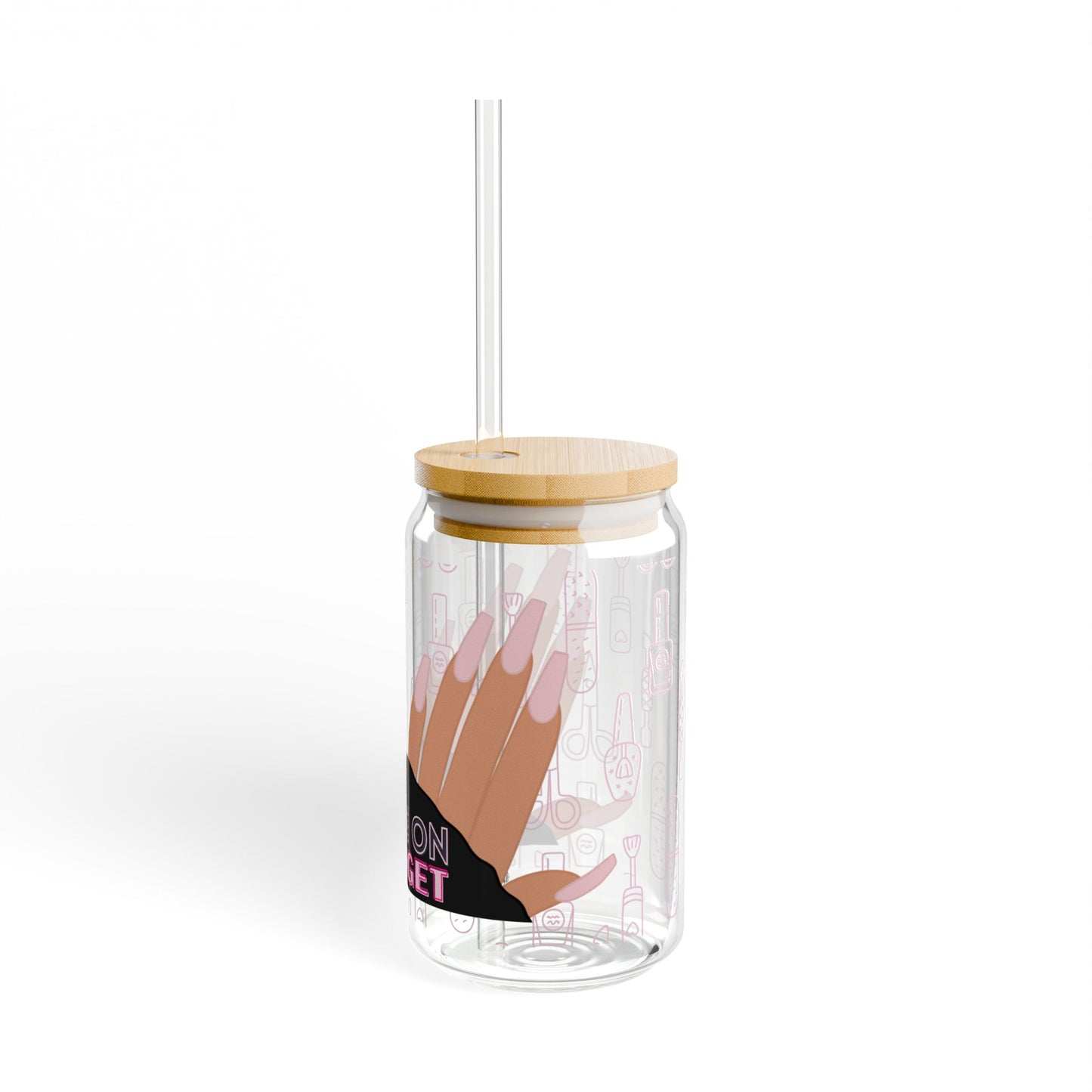 "Baddie on a Budget" 16oz Glass Cup with Bamboo Lid & Straw – LuxeA Nails