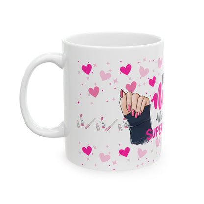 "I Do Nails, What's Your Superpower?" Ceramic Mug – Fun Pink Coffee Cup for Nail Enthusiasts