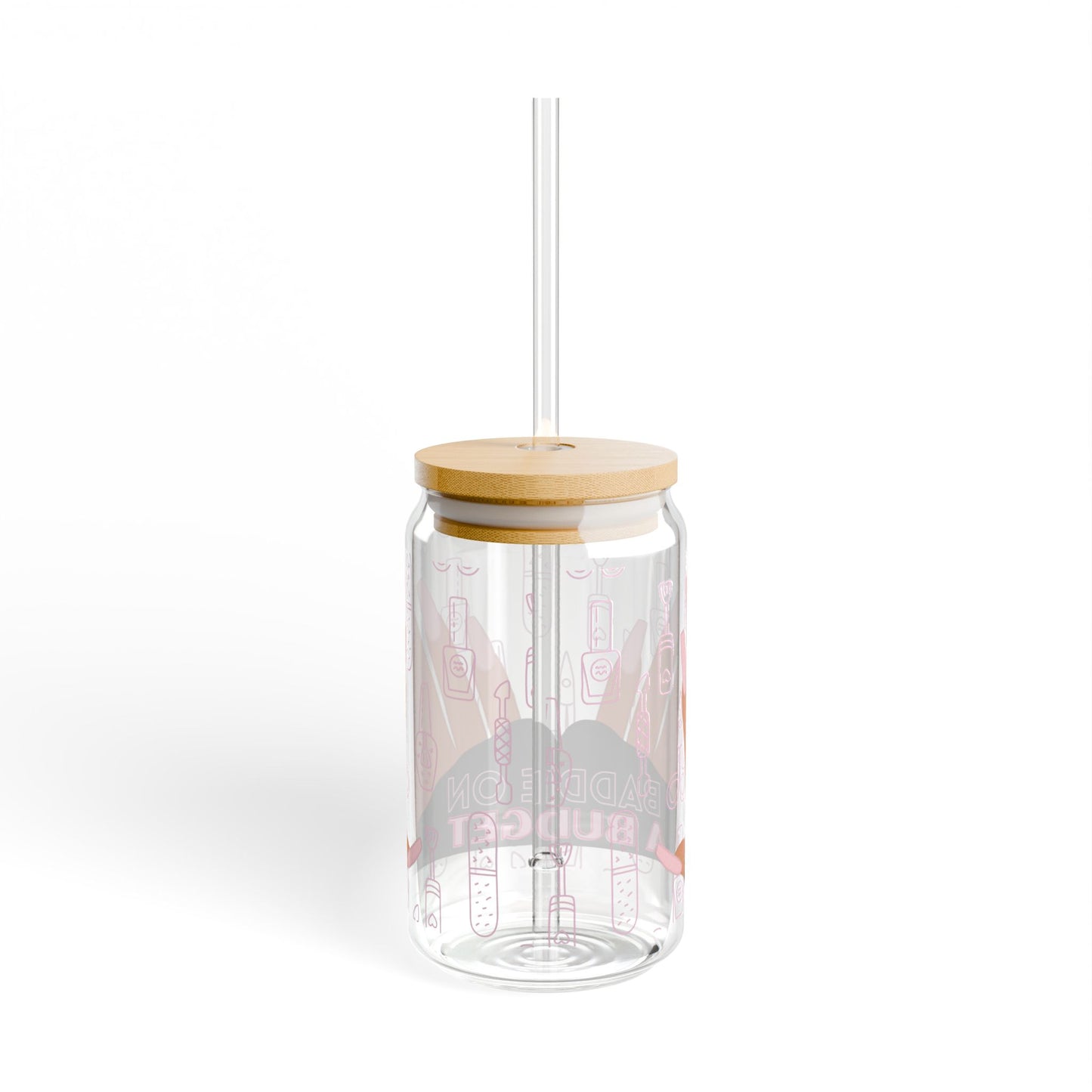 "Baddie on a Budget" 16oz Glass Cup with Bamboo Lid & Straw – LuxeA Nails