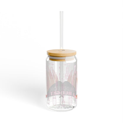 "Baddie on a Budget" 16oz Glass Cup with Bamboo Lid & Straw – LuxeA Nails