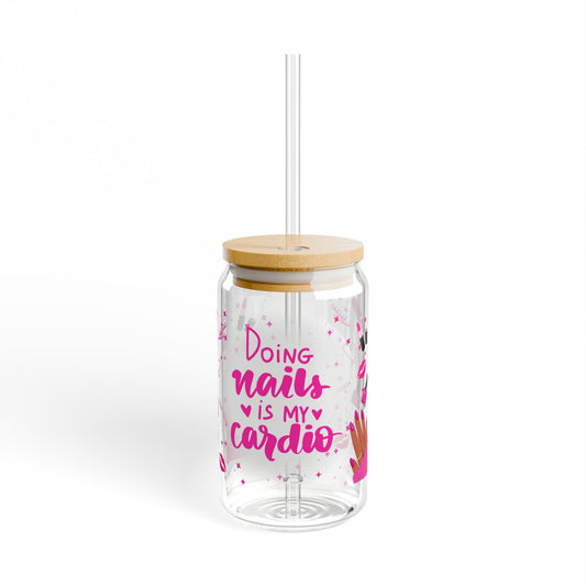 💅 "I Do Nails - What's Your Superpower?" 16oz Glass with Bamboo Lid & Straw