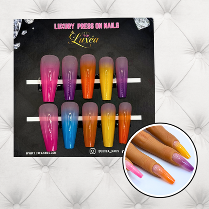 Rainbow Ombré Press-On Nail Set – Long Coffin Shape
