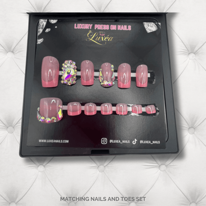 Pink French Tips Glam Matching Nails & Toes Set