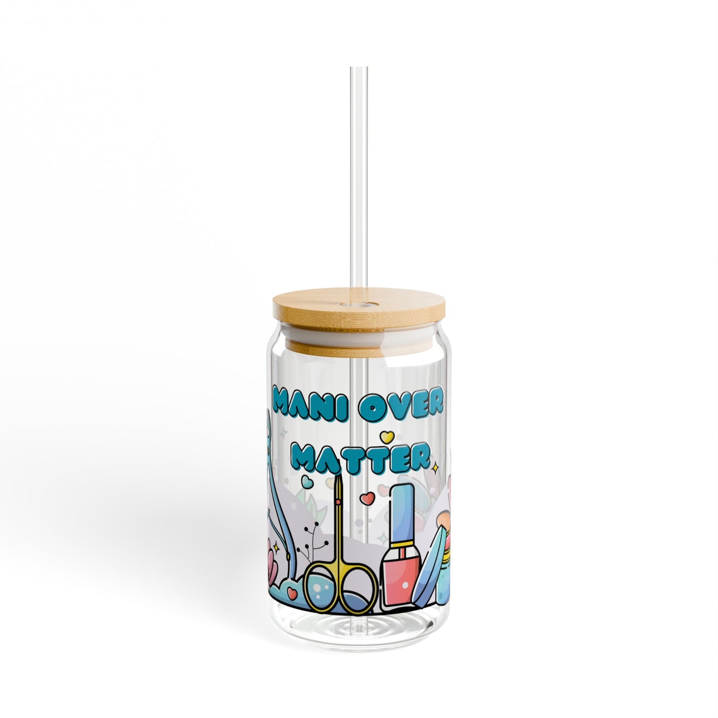 'Mani Over Matter' Motivational Drinkware for Creative Spirits- 16oz sipper Glas