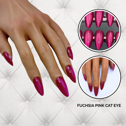 Cat Eye Press-On Nails – Fuchsia Pink | Magnetic Shimmer | Almond Shape