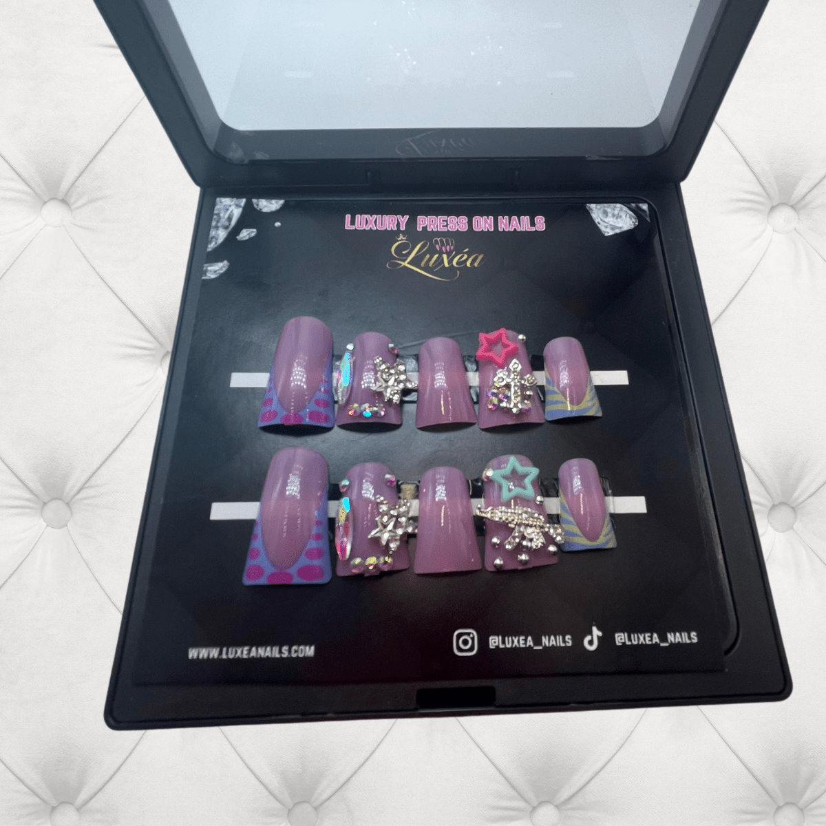 Hot Pink & purple  Duck Medium Press-On Nails 