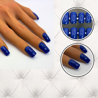 Midnight Muse Press-On Nails – Deep Blue | Medium Square | Gloss Finish