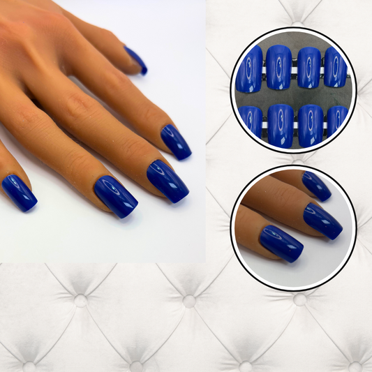 Midnight Muse Press-On Nails – Deep Blue | Medium Square | Gloss Finish