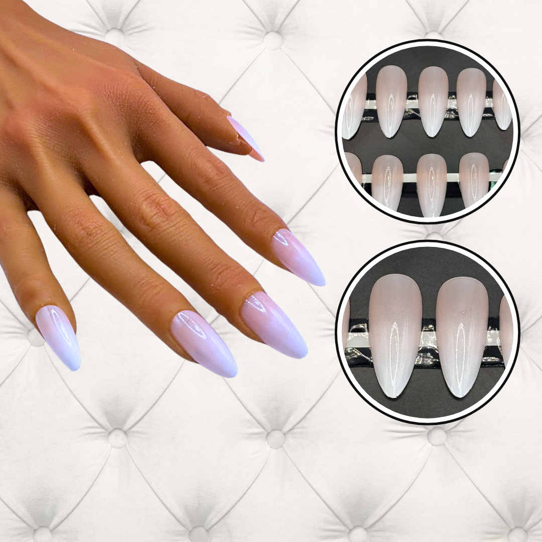 Ombré Press-On Nails – Nude to White Fade | Almond Shape | Soft French Look
