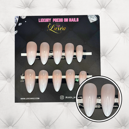 Ombré Press-On Nails – Nude to White Fade | Almond Shape | Soft French Look