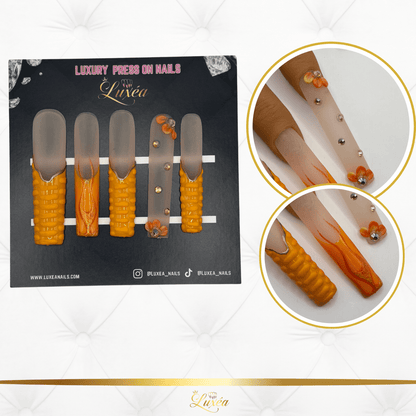 Hand Made : ☀️ Golden Heatwave Acrylic Press-On Nail Set