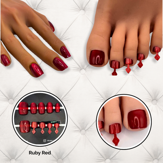 Ruby Red Cat Eye Press-On Set – Matching Nails & Toes