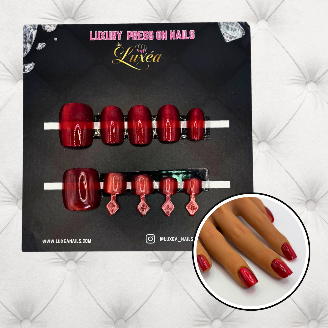 Ruby Red Cat Eye Press-On Set – Matching Nails & Toes