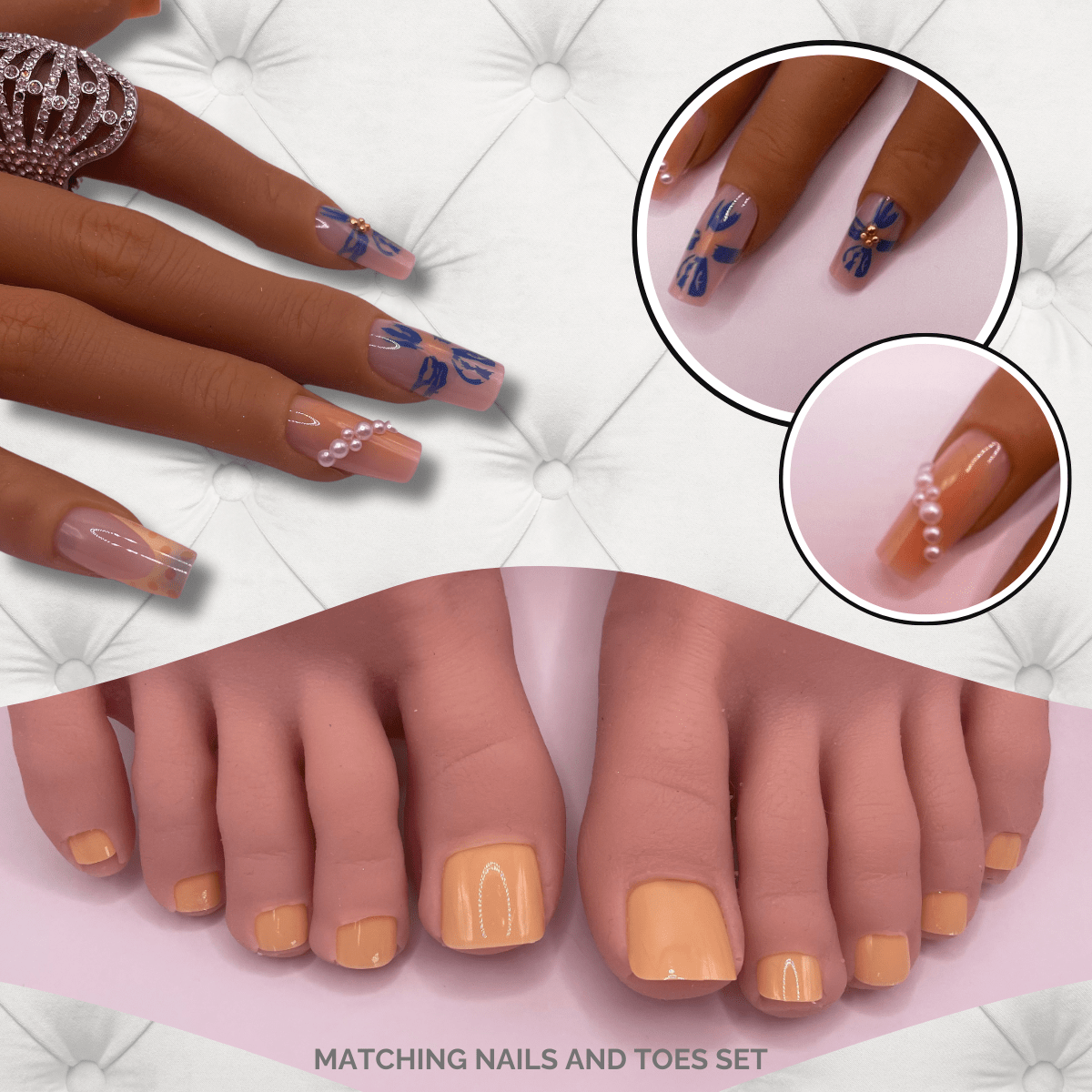 Yellow & Blue Floral Matching Nails & Toes Set

