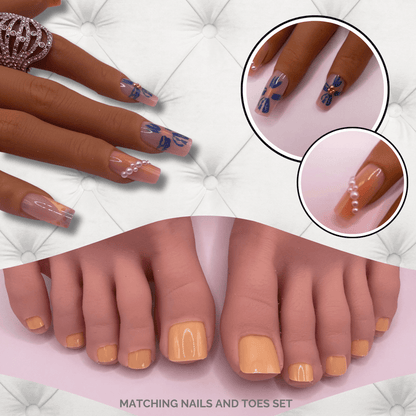 Yellow & Blue Floral Matching Nails & Toes Set
